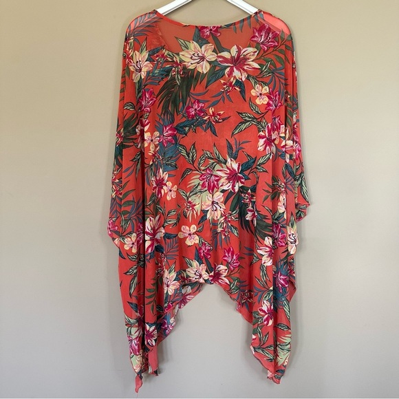 Women 1X Tropical Cover Up Kimono Swim Top Beach Hawaiian Resort Cha Cha Vente - Picture 5 of 8